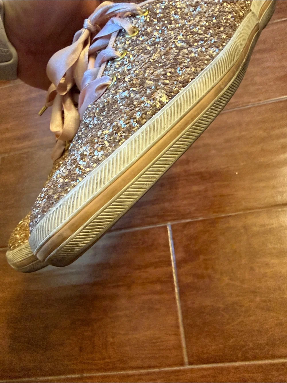 kate spade Glitter Sneakers in Rose Gold with Satin Laces
